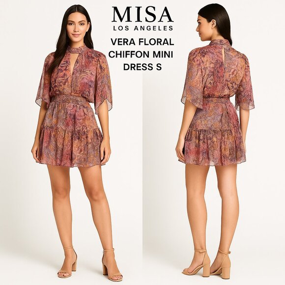 Misa Floral Chiffon Keyhole Dress - Picture 1 of 11